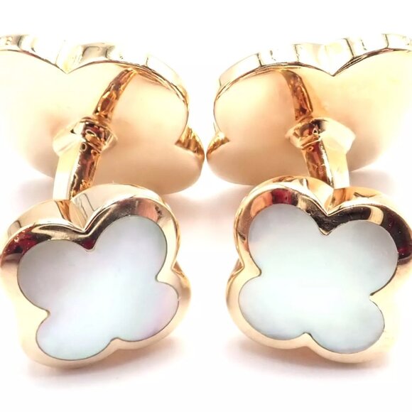 Van Cleef & Arpels 18k Yellow Gold Pure Alhambra Mother Of Pearl Cufflinks Cert. - Picture 3 of 12